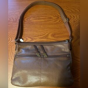 Fossil Vintage Tan Leather Double Zip Shoulder Bag Purse